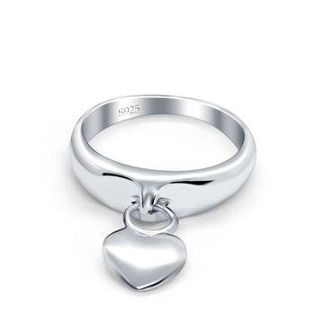 Heart Promise Charm Plain Ring Oxidized Band Solid 925 Sterling Silver (5mm)